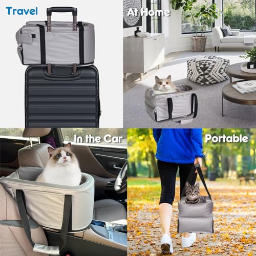 Small Dog Car Seat Center Console, Waterproof Grey Leather Pet Booster X81976