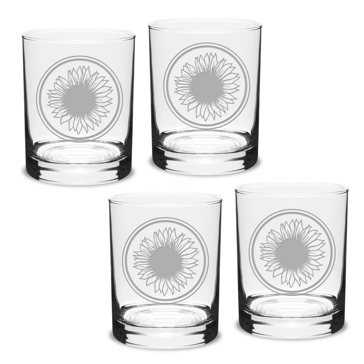 Deep Etched Double Old Fashion Glass Set of 4 H127452