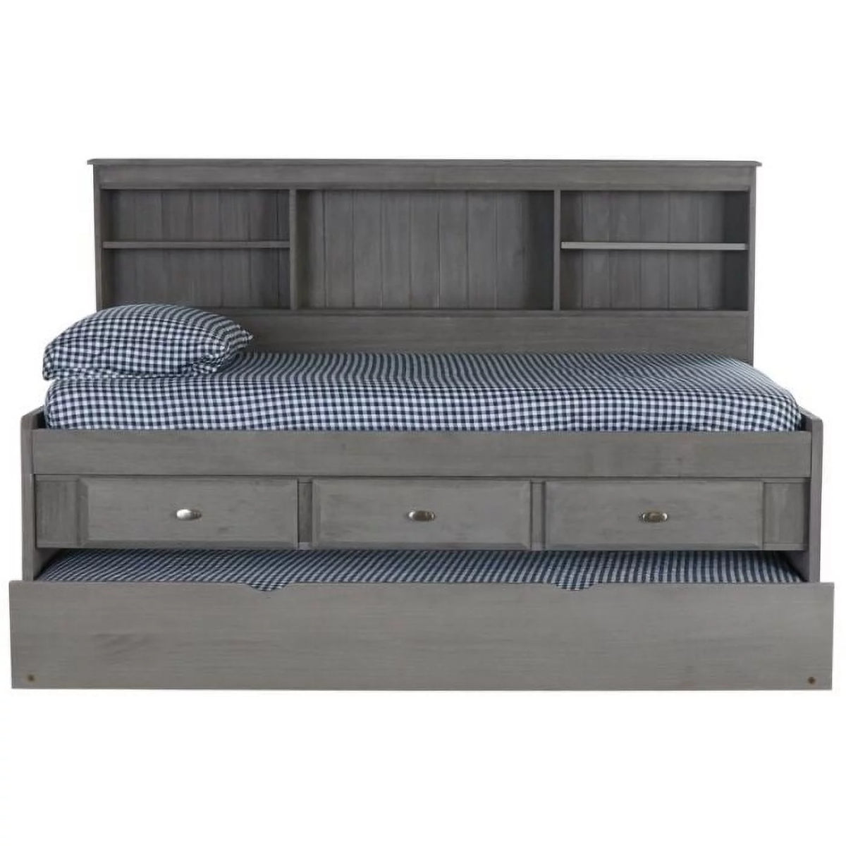 Twin Size Bed Frame with Headboard Bookcase Captain Day Bed with 3 Drawers & Trundle, Charcoal T727