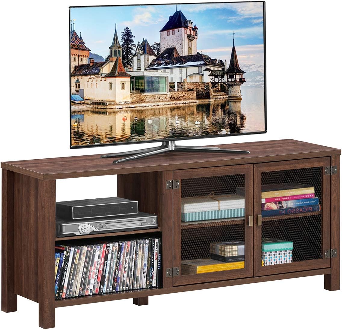 Wooden TV Stand with 2 Shelves and Cabinet K9044