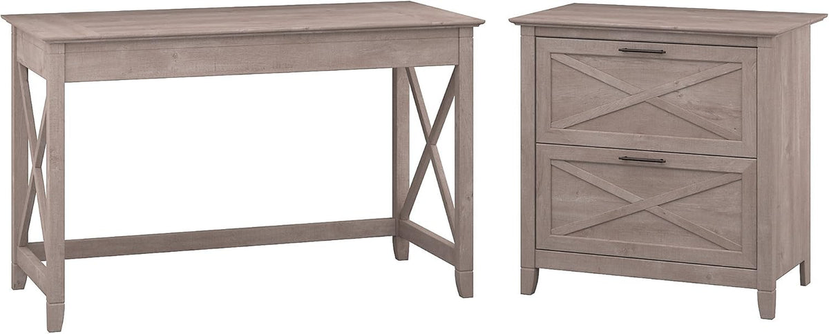 48W Writing Desk with 2 Drawer Lateral File Cabinet in Washed Gray J9894