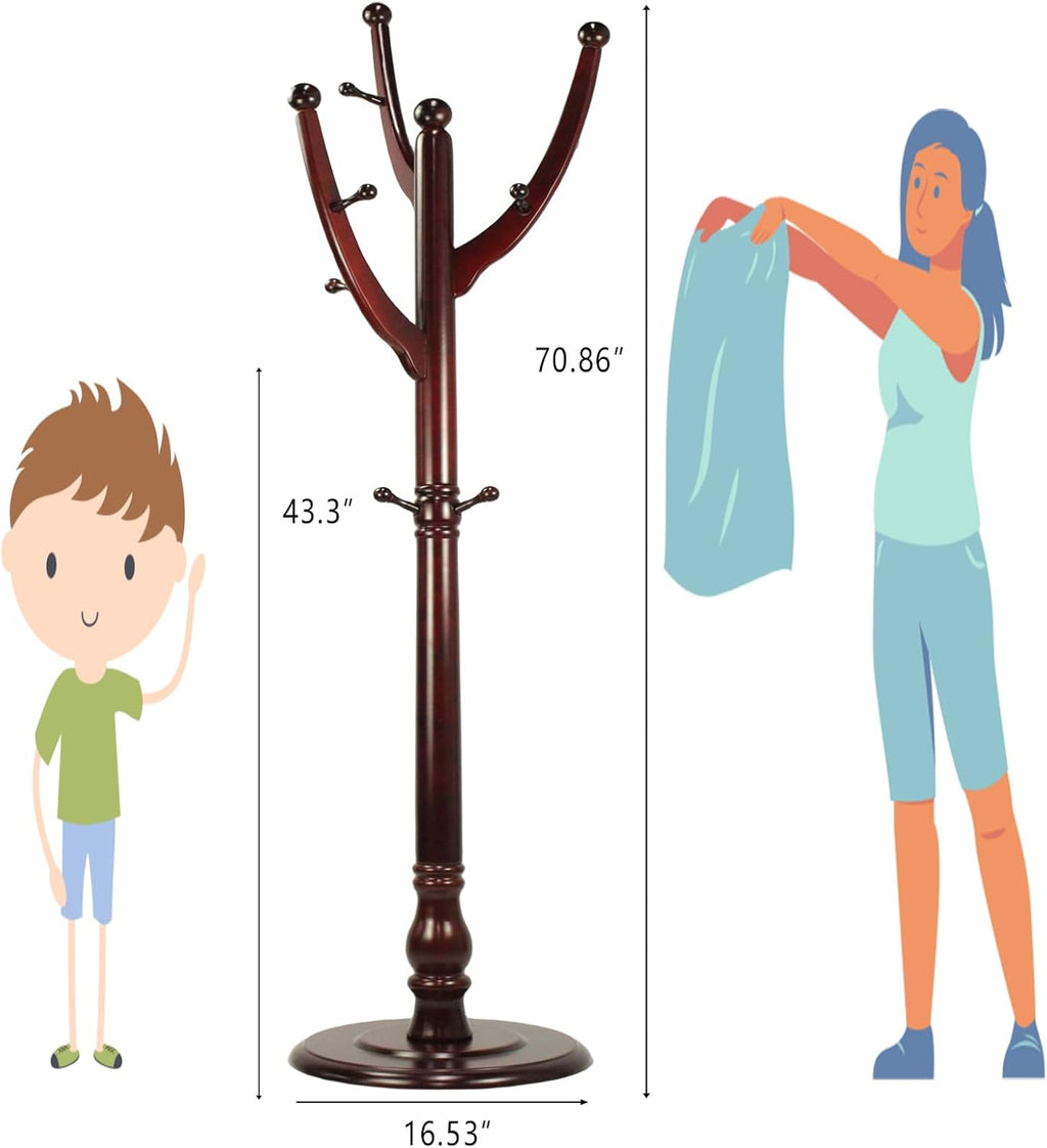 Freestanding Wood Coat Rack with 11 Hooks M370