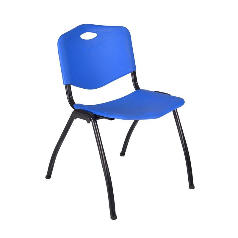 Mocha Walnut Round Breakroom Table with 4 Blue Stack Chairs N954