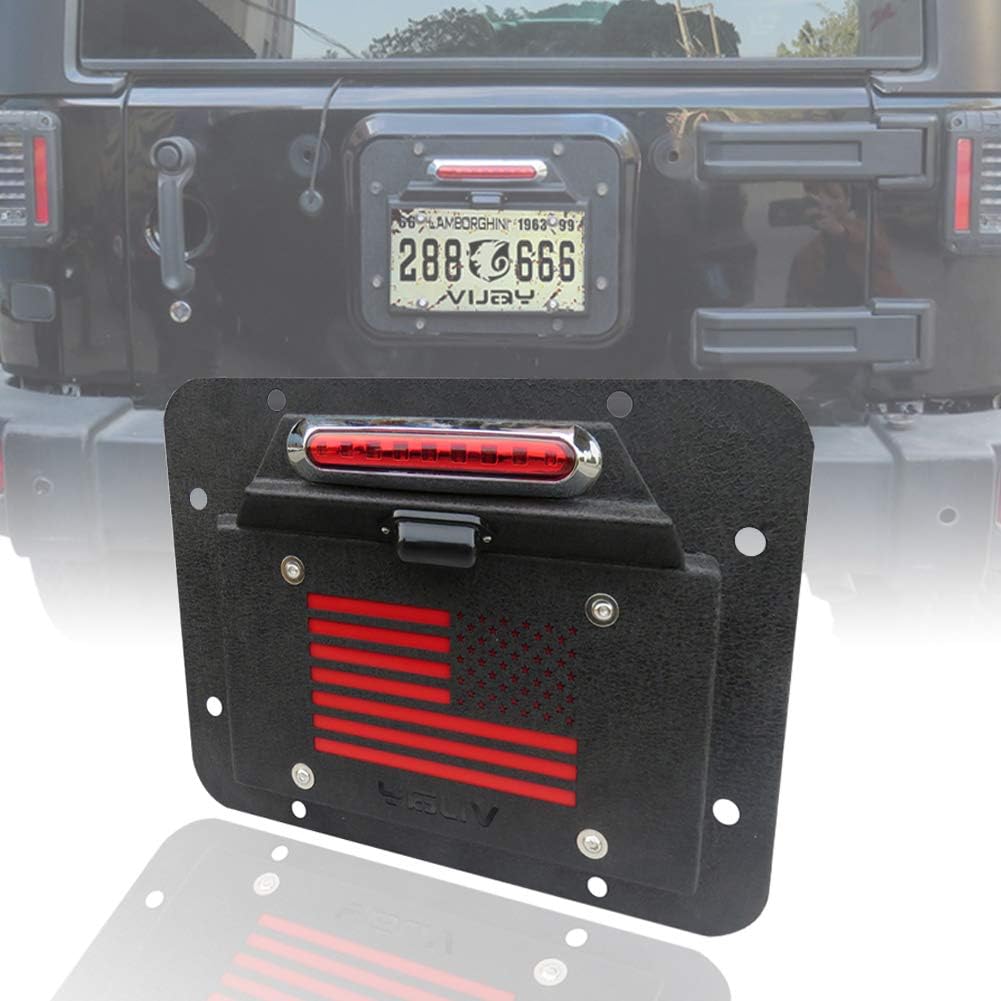 Spare Tire Delete License Plate Relocation Kit with Third Brake Light for Wrangler JK JKU V382317