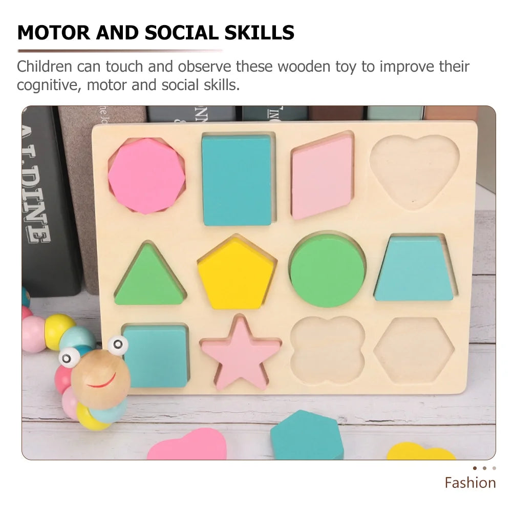 Wooden Puzzles Geometric Shapes Color Learning Toys A3856