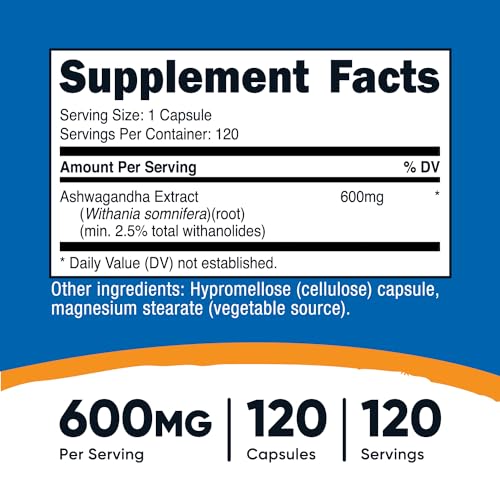 Ashwagandha Herbal Supplement 600mg, 120 Capsules W94019