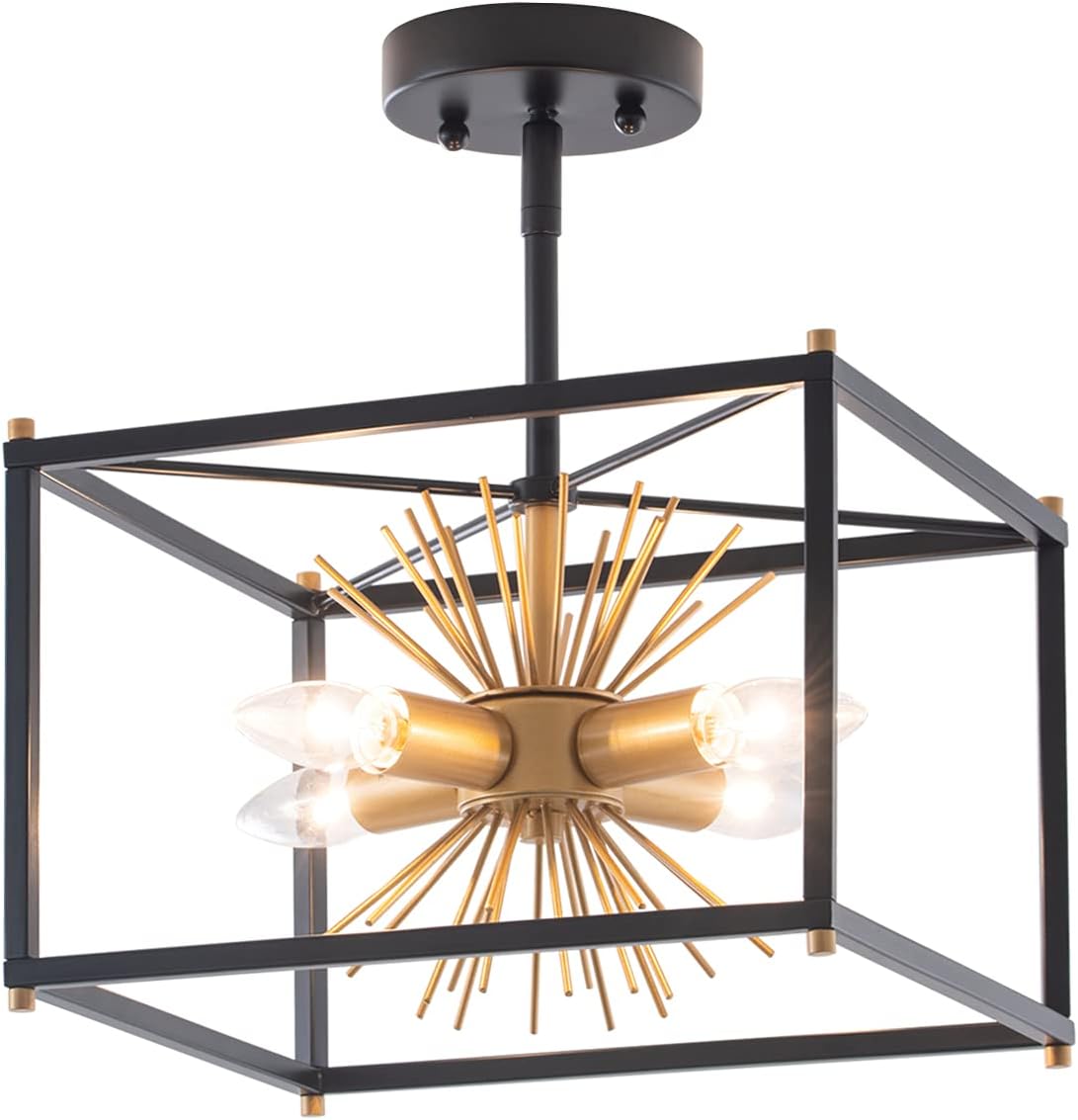 Gold 4-Light Semi-Flush Mount Ceiling Light Fixture E884