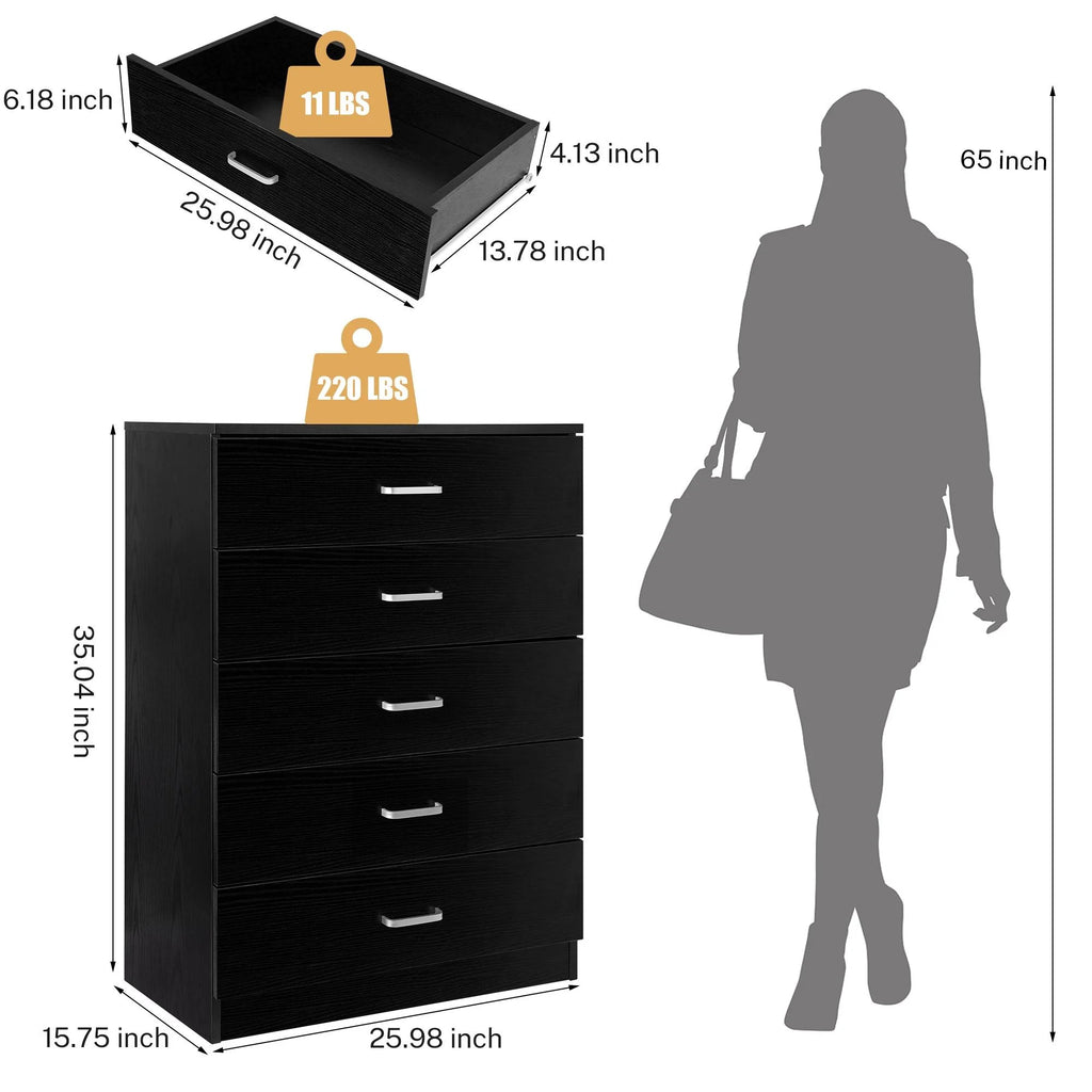 Black 5 Drawer Dresser T4864