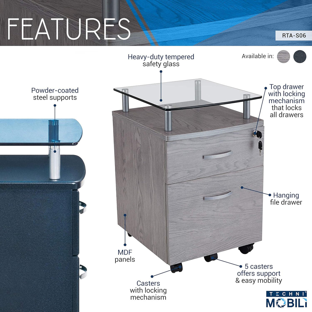 Gray Rolling File Cabinet A405