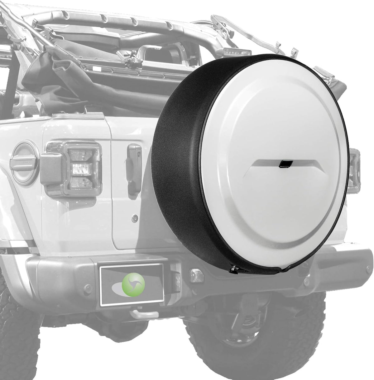 Bright White Painted Plastic Face Black Powder-Coated Ring Tire Cover A659822