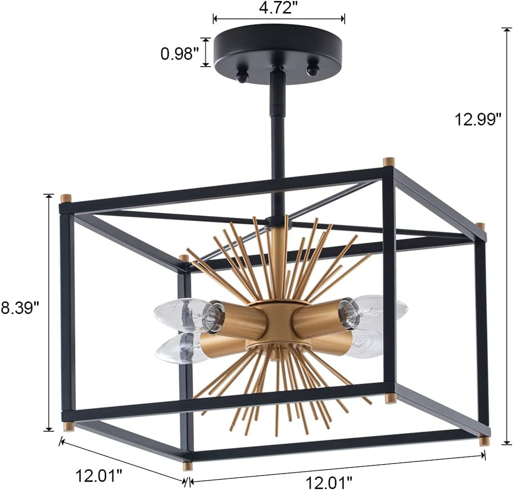 Gold 4-Light Semi-Flush Mount Ceiling Light Fixture E884