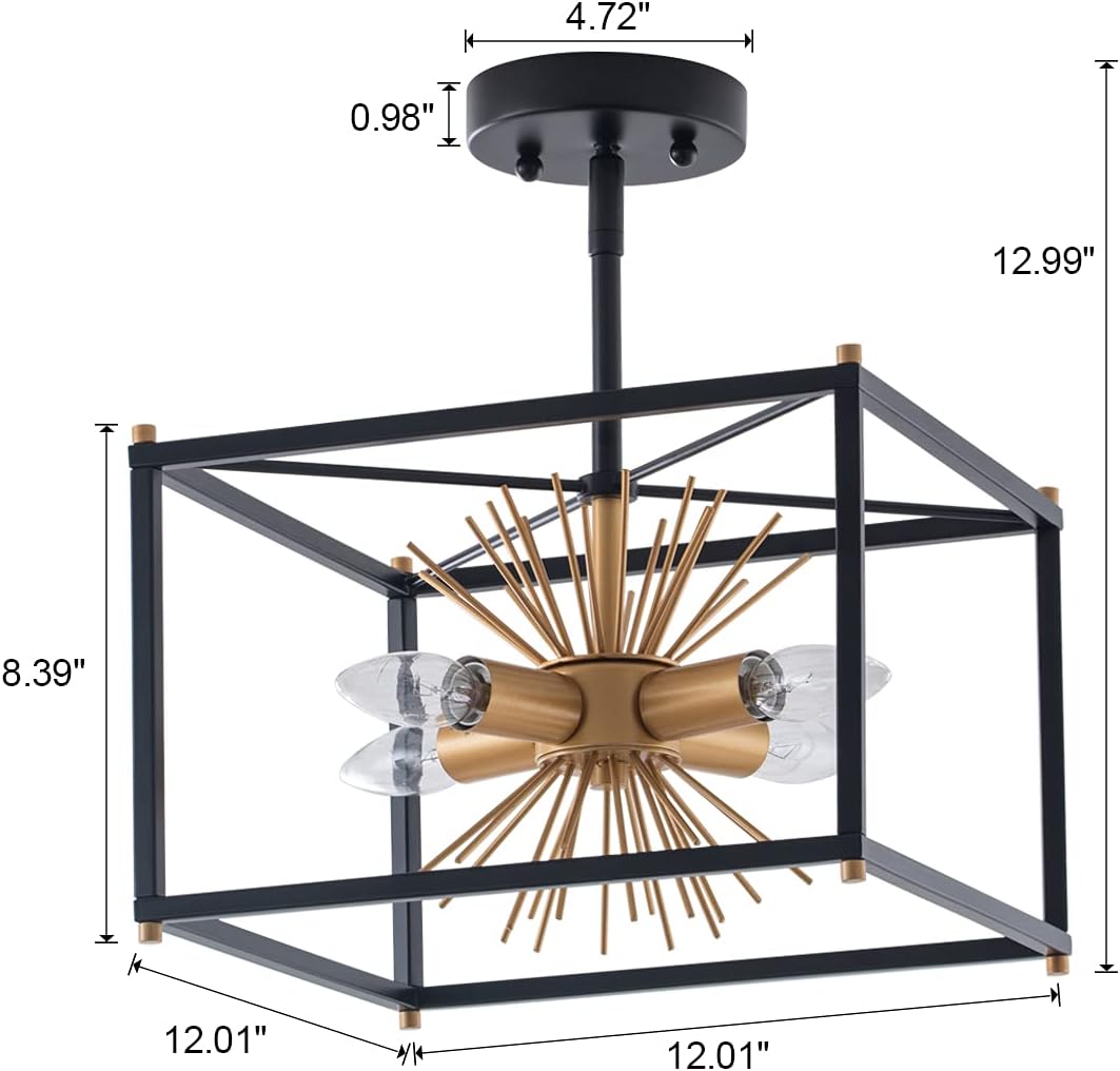 Gold 4-Light Semi-Flush Mount Ceiling Light Fixture E884
