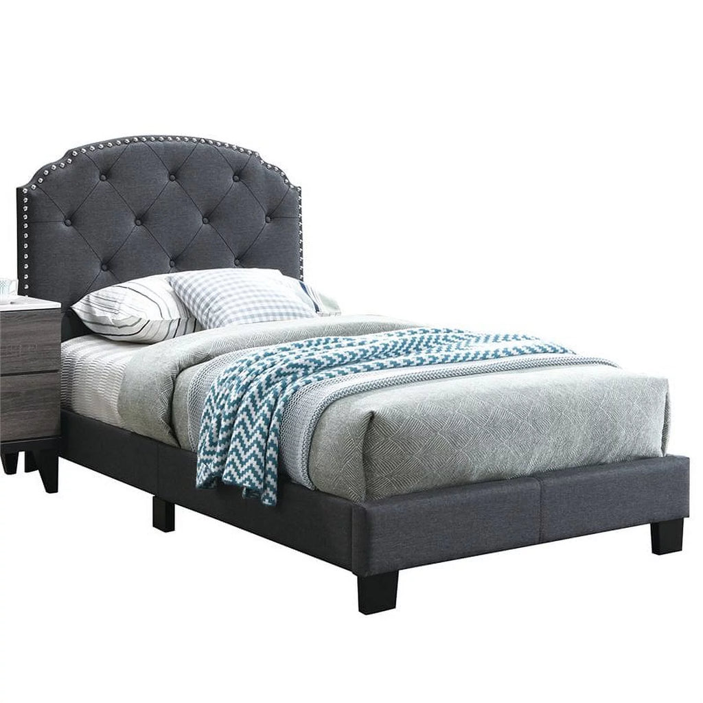 Charcoal Burlap Fabric Upholstered Twin Bed Frame with Slats L3283