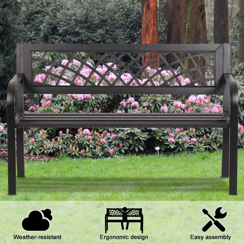 Black Metal Cast Iron Patio Bench with Armrests K70513