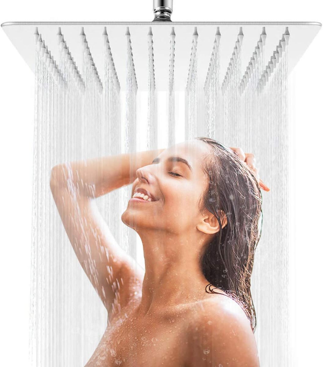 16 Inch Square Ultra Thin 304 Stainless Steel Chrome Rainfall Shower Head Pack of 2 U46365