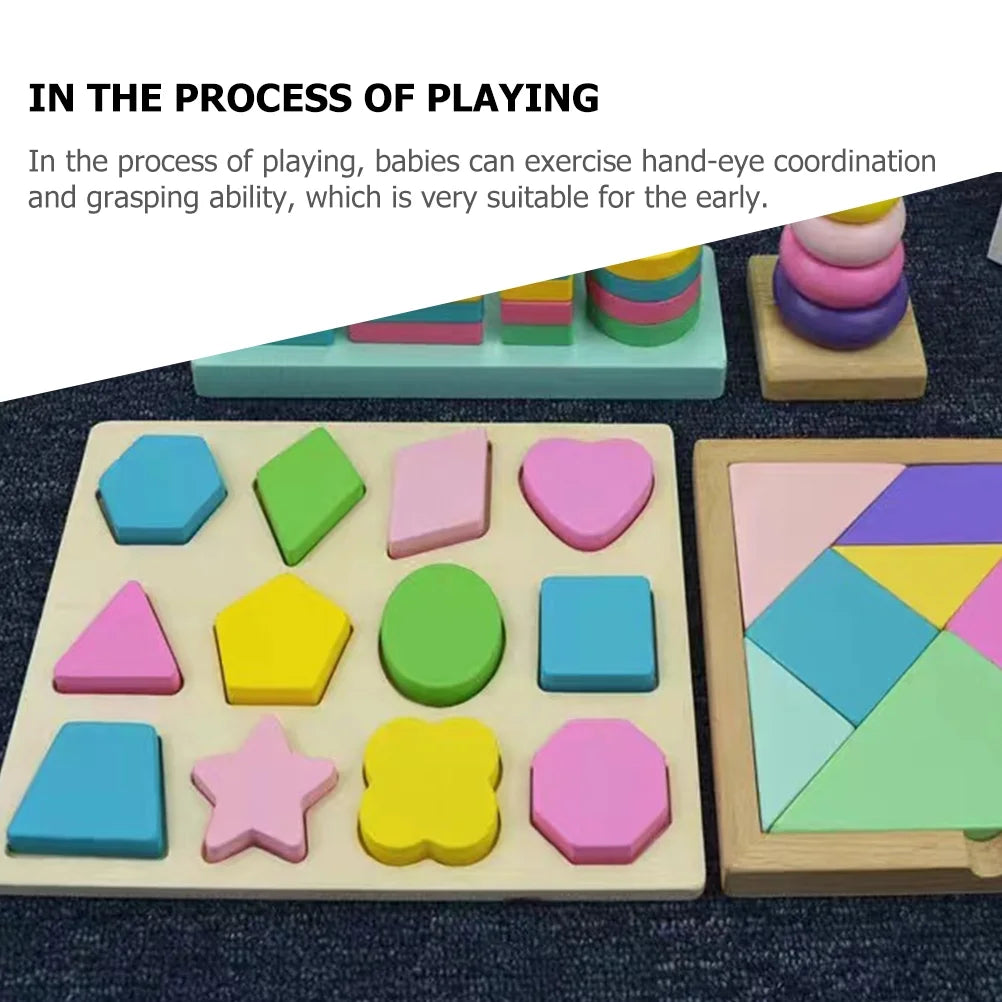Wooden Puzzles Geometric Shapes Color Learning Toys A3856
