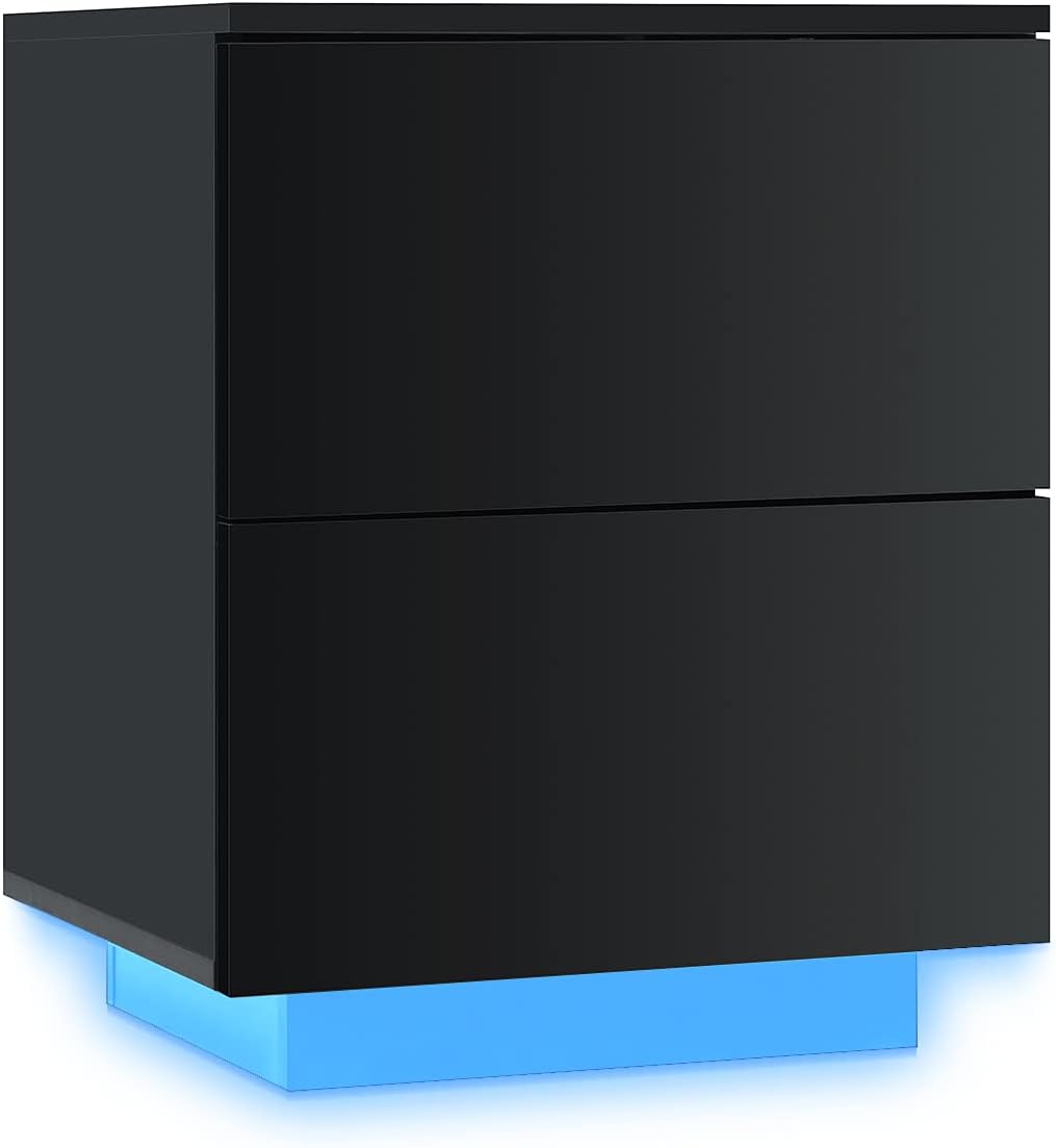 Black 2 Drawer High Gloss Nightstand H661348
