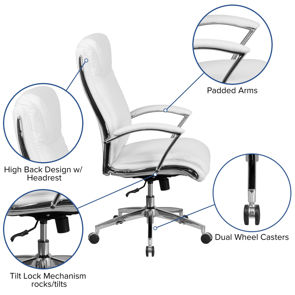 White LeatherSoft Executive Swivel Office Chair with Chrome Base and Arms C61173
