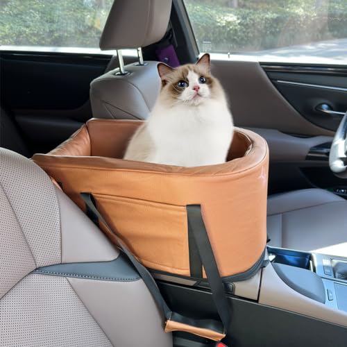 Small Dog Car Seat Center Console, Waterproof Grey Leather Pet Booster X81976