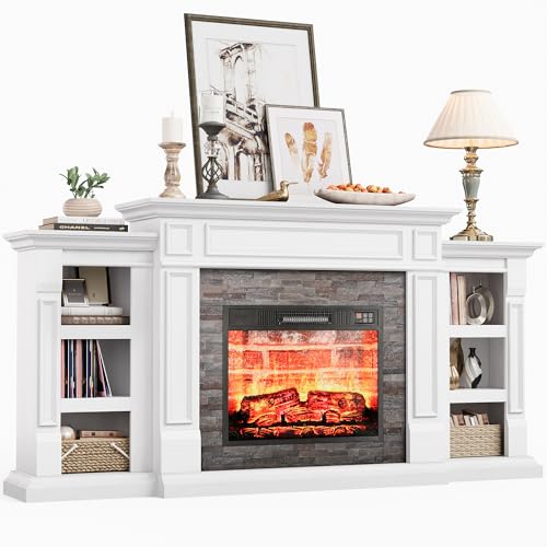 70" Electric Fireplace with Mantel, TV Stand with Storage, Remote Control H3359