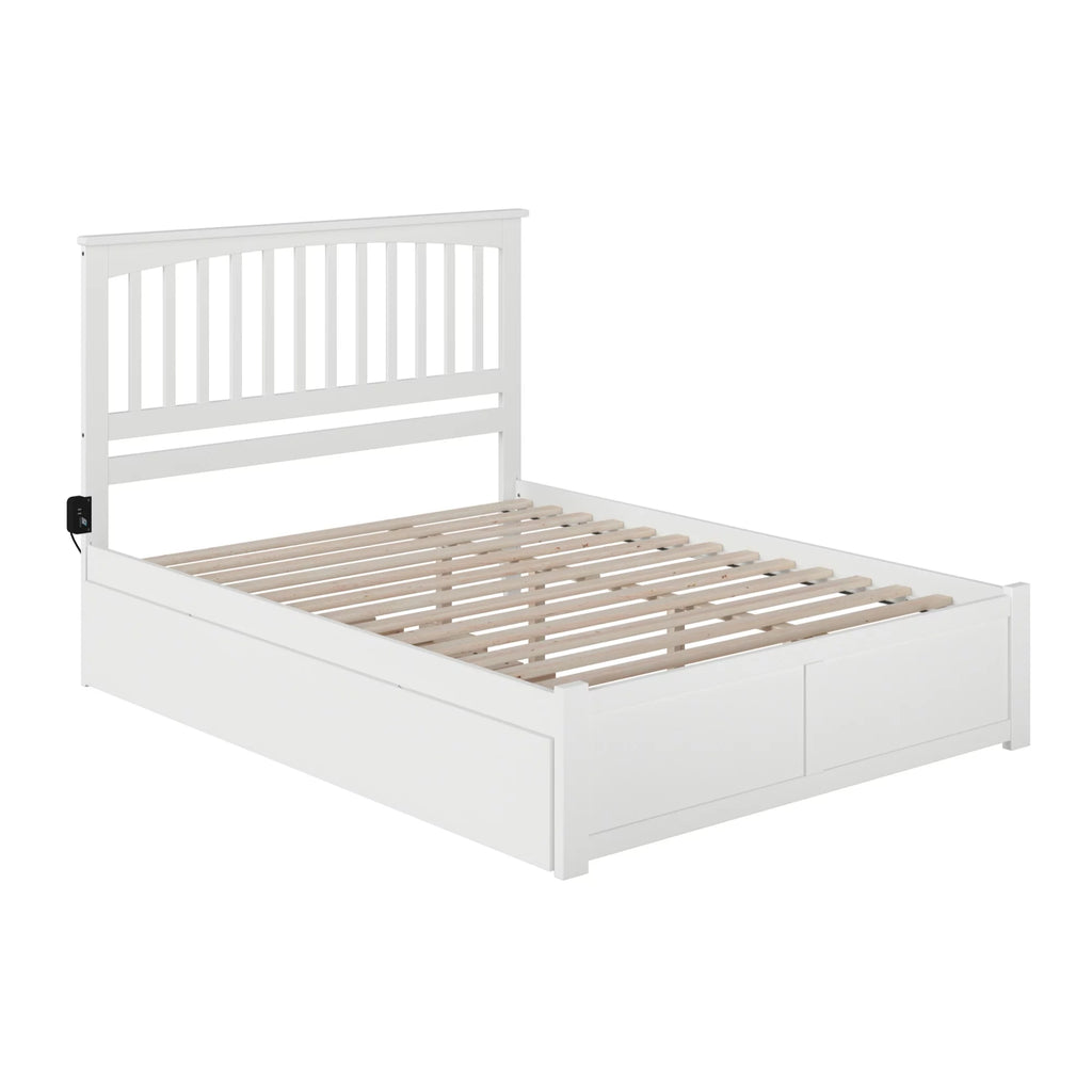 Queen Solid Wood Bed with Twin XL Trundle in White A346038