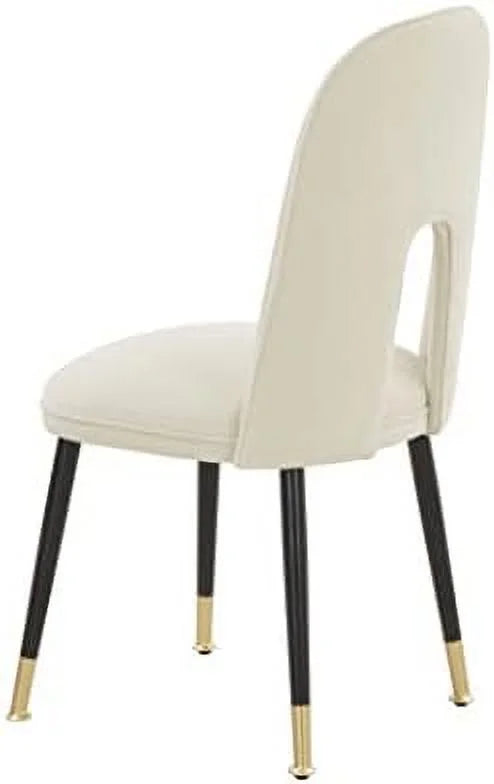 Beige Velvet Upholstered Dining Chairs with Black Gold Legs V4212