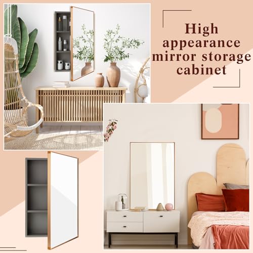 Light Grey 16 x 24 inch Wall Mounted Framed Medicine Cabinet with Mirror Z183212