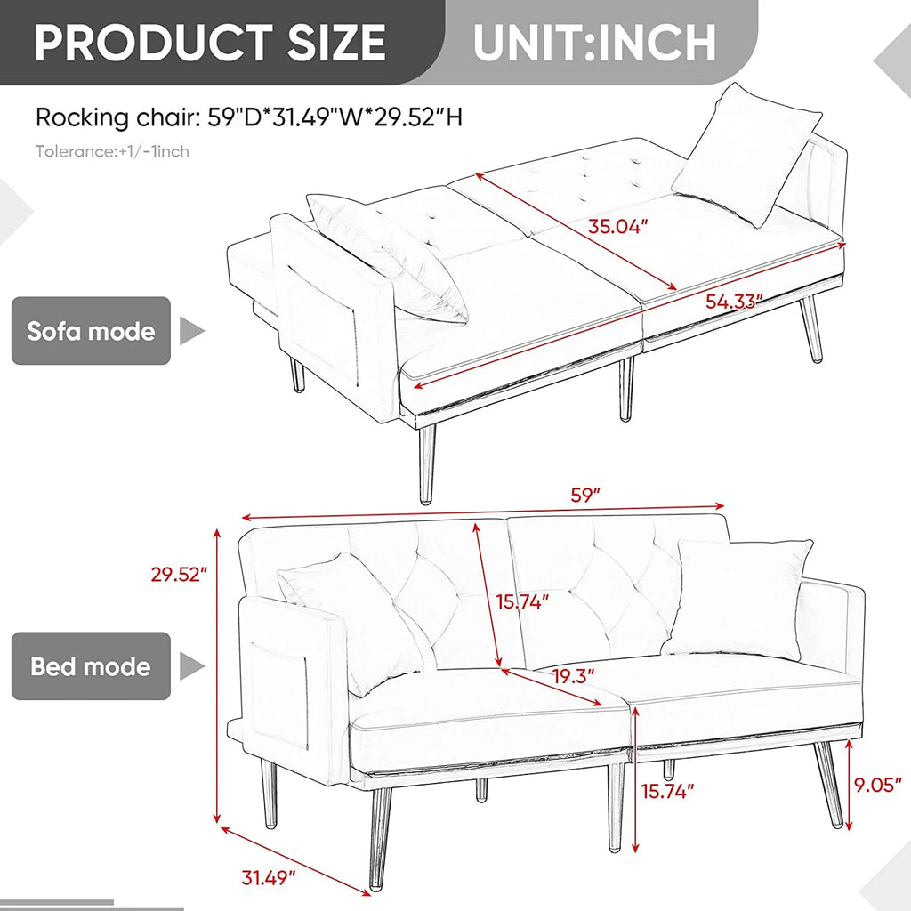 Pink Velvet Convertible Futon Sofa Bed J669