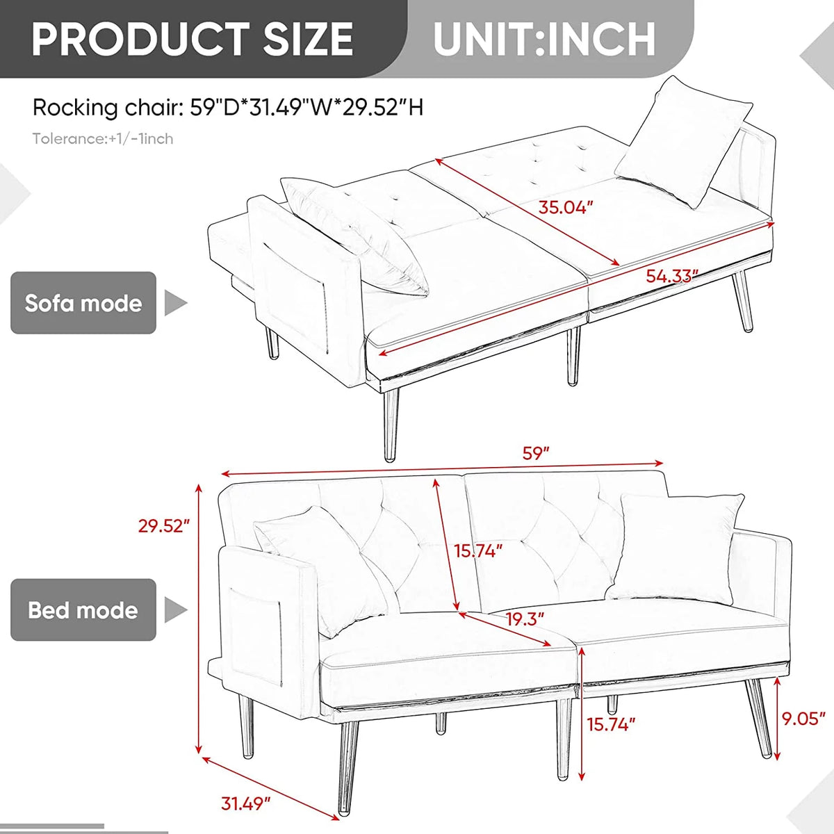 Pink Velvet Convertible Futon Sofa Bed J669