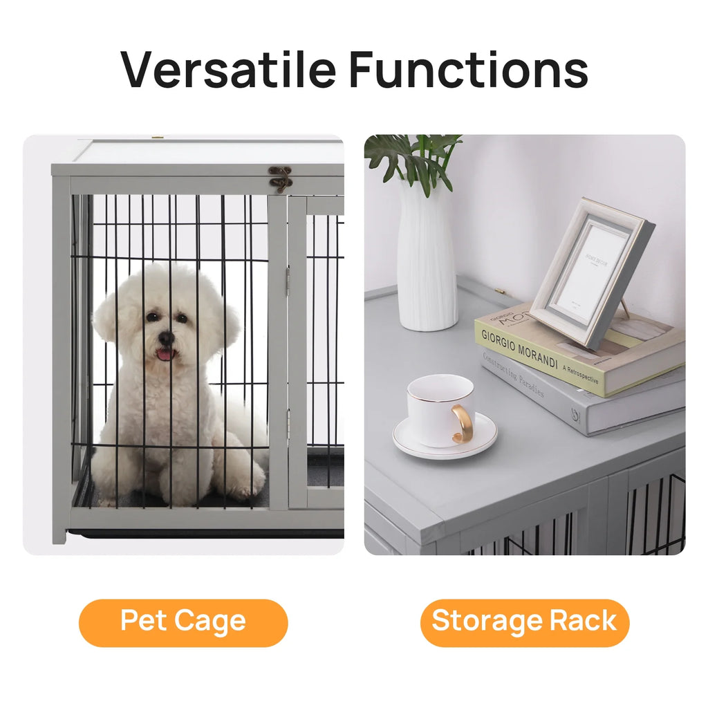 Gray Wooden Dog Crate Furniture C759031