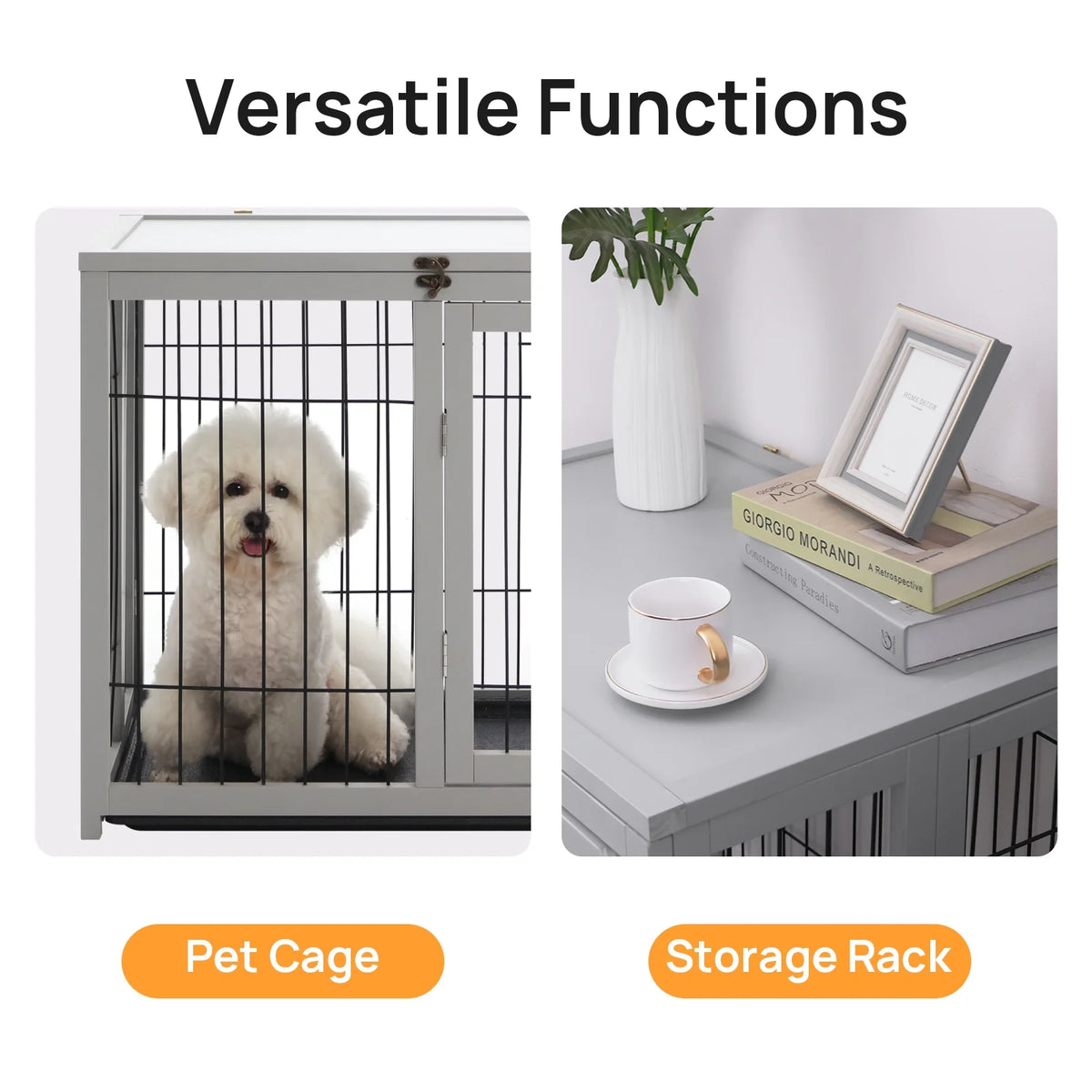 Gray Wooden Dog Crate Furniture C759031