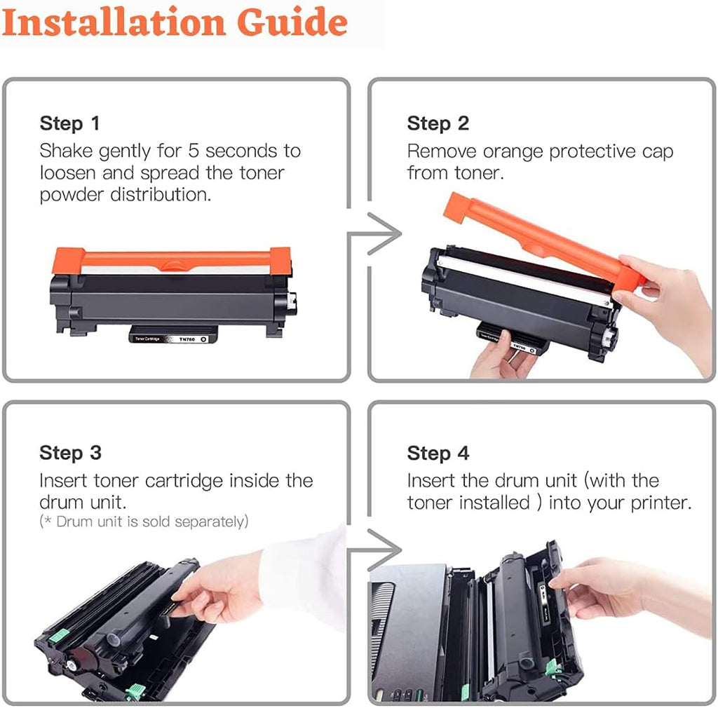 Compatible Brother TN760 Black Toner Cartridge 4 Pack C762