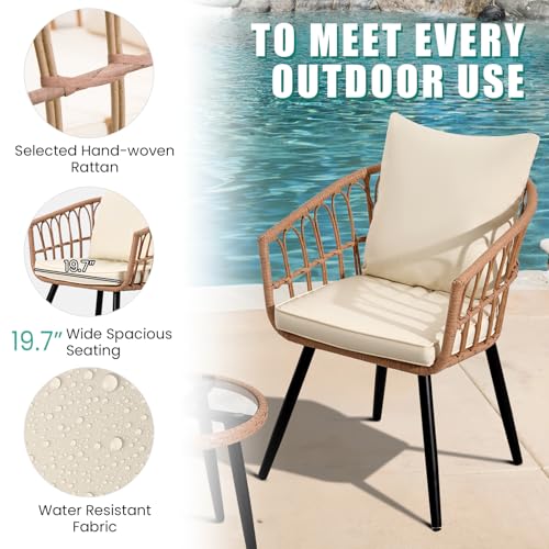 Beige 3 Piece Outdoor Wicker Bistro Set with Cushions Z85874