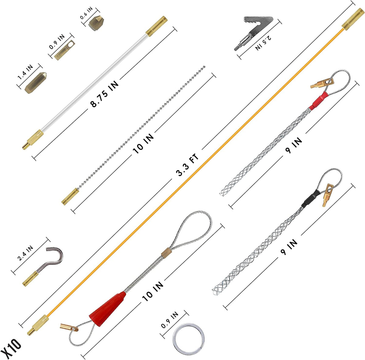 11 Foot Wire and Cable Pulling Kit with 16 Accessories K95815