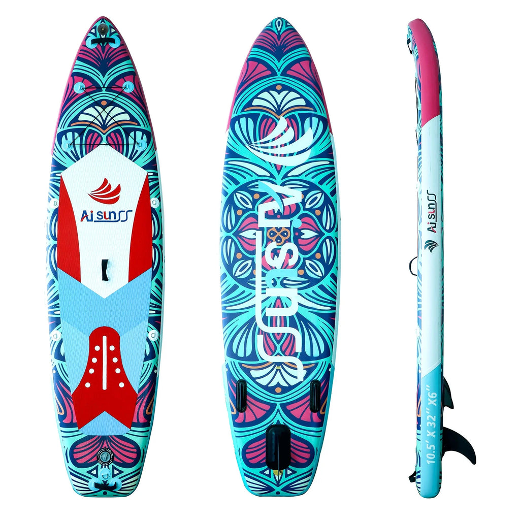 Inflatable Paddle Board with Non-Slip mat, safety Leash, Waterproof Phone Bag, Double Action Pump, Adjustable Aluminum Paddle J6071