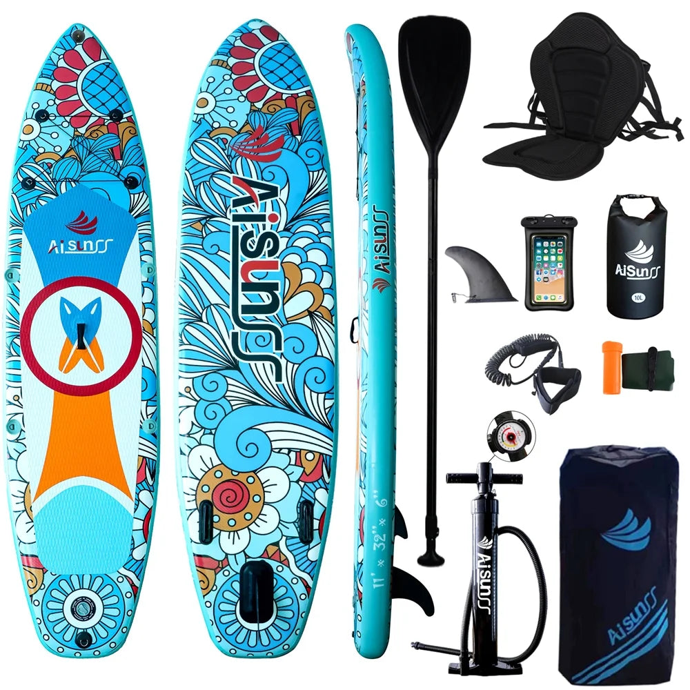 Inflatable Paddle Board with Non-Slip mat, safety Leash, Waterproof Phone Bag, Double Action Pump, Adjustable Aluminum Paddle J6071