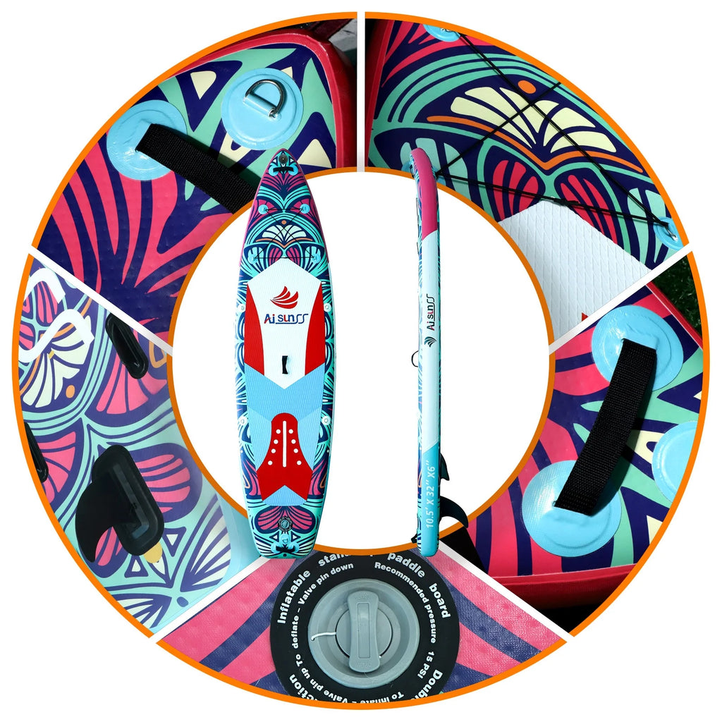 Inflatable Paddle Board with Non-Slip mat, safety Leash, Waterproof Phone Bag, Double Action Pump, Adjustable Aluminum Paddle J6071