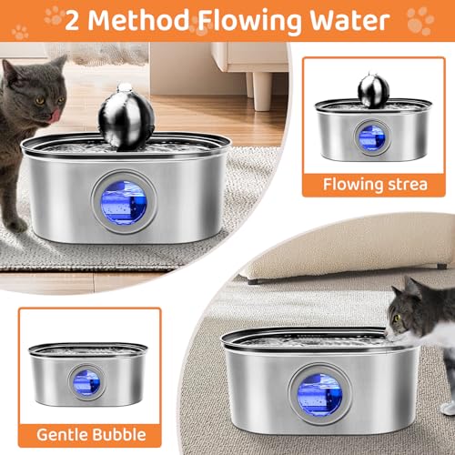 108oz/3.2L Stainless Steel Cat Water Fountain with Water Level Window Q886