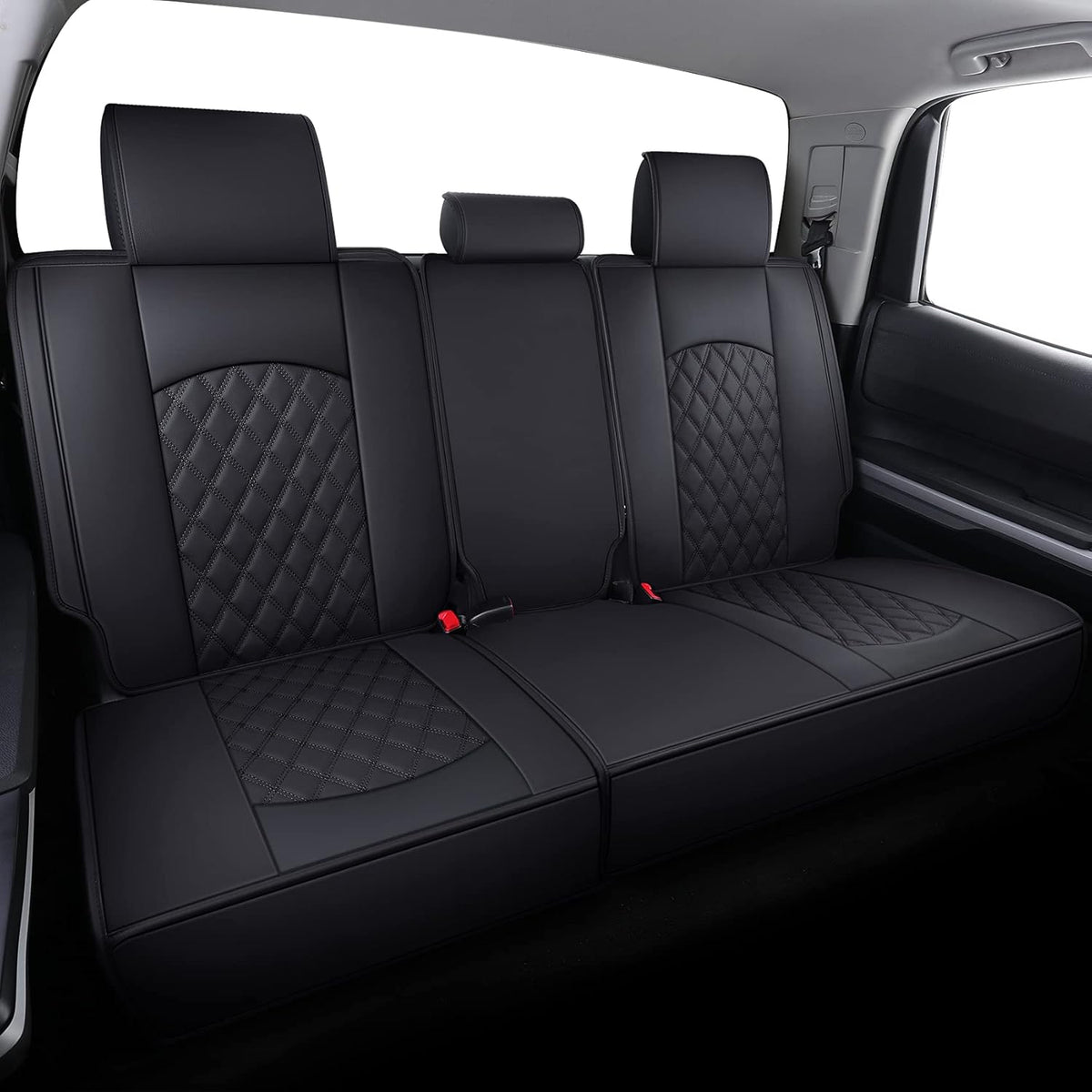 Waterproof Faux Leather Full Seat Covers 5 PCS Full Set Black-Red I581207
