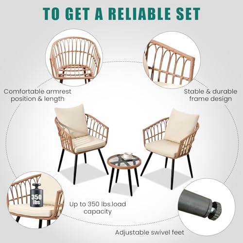 Beige 3 Piece Outdoor Wicker Bistro Set with Cushions Z85874