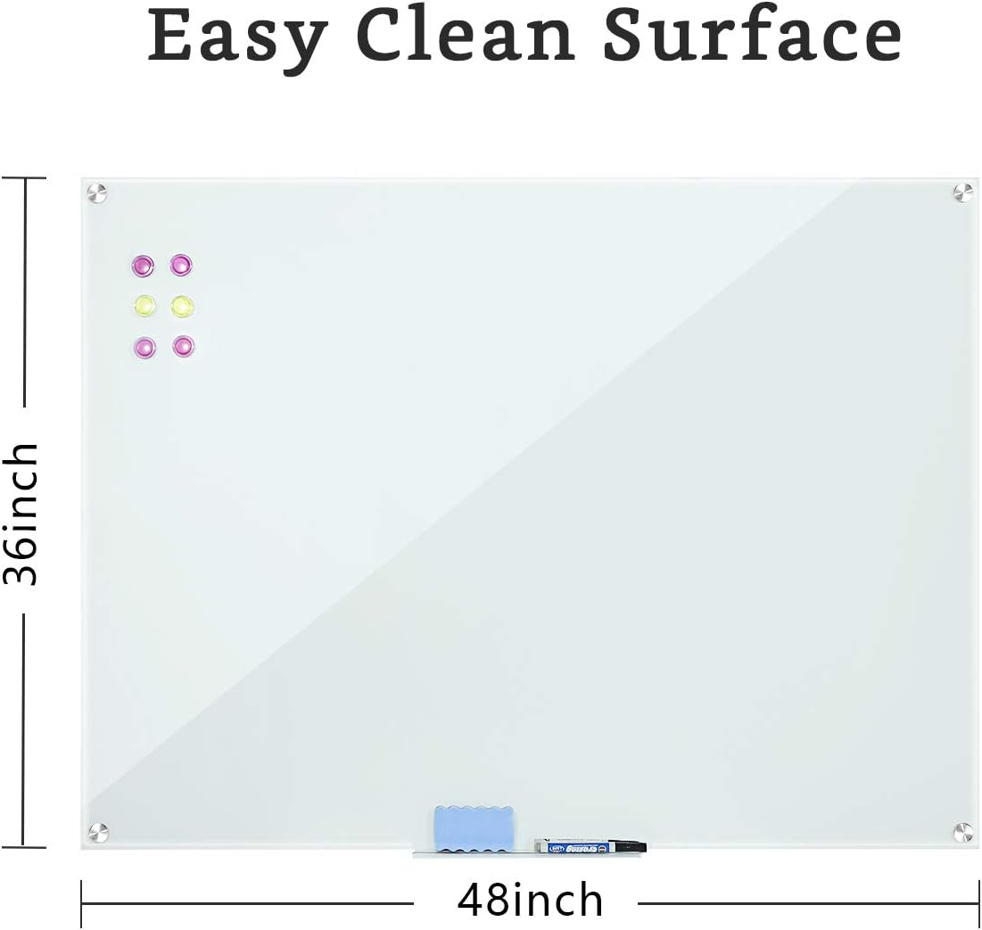 48x36 Magnetic Glass Whiteboard with 2 Erasers S40988