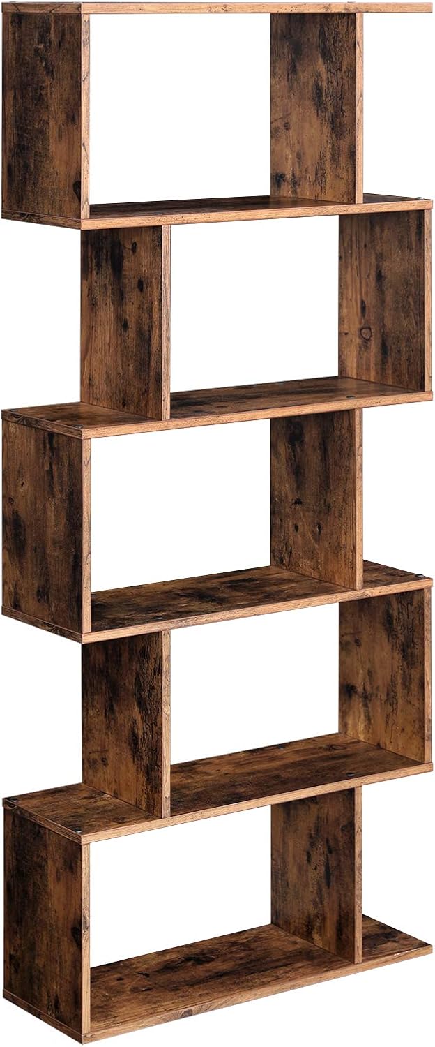 Rustic Brown 5-Tier Freestanding Bookcase J7546