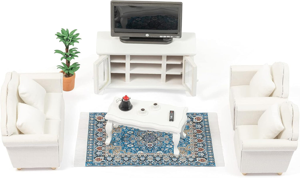 16 Pieces White Wooden Dollhouse Furniture Set O63053