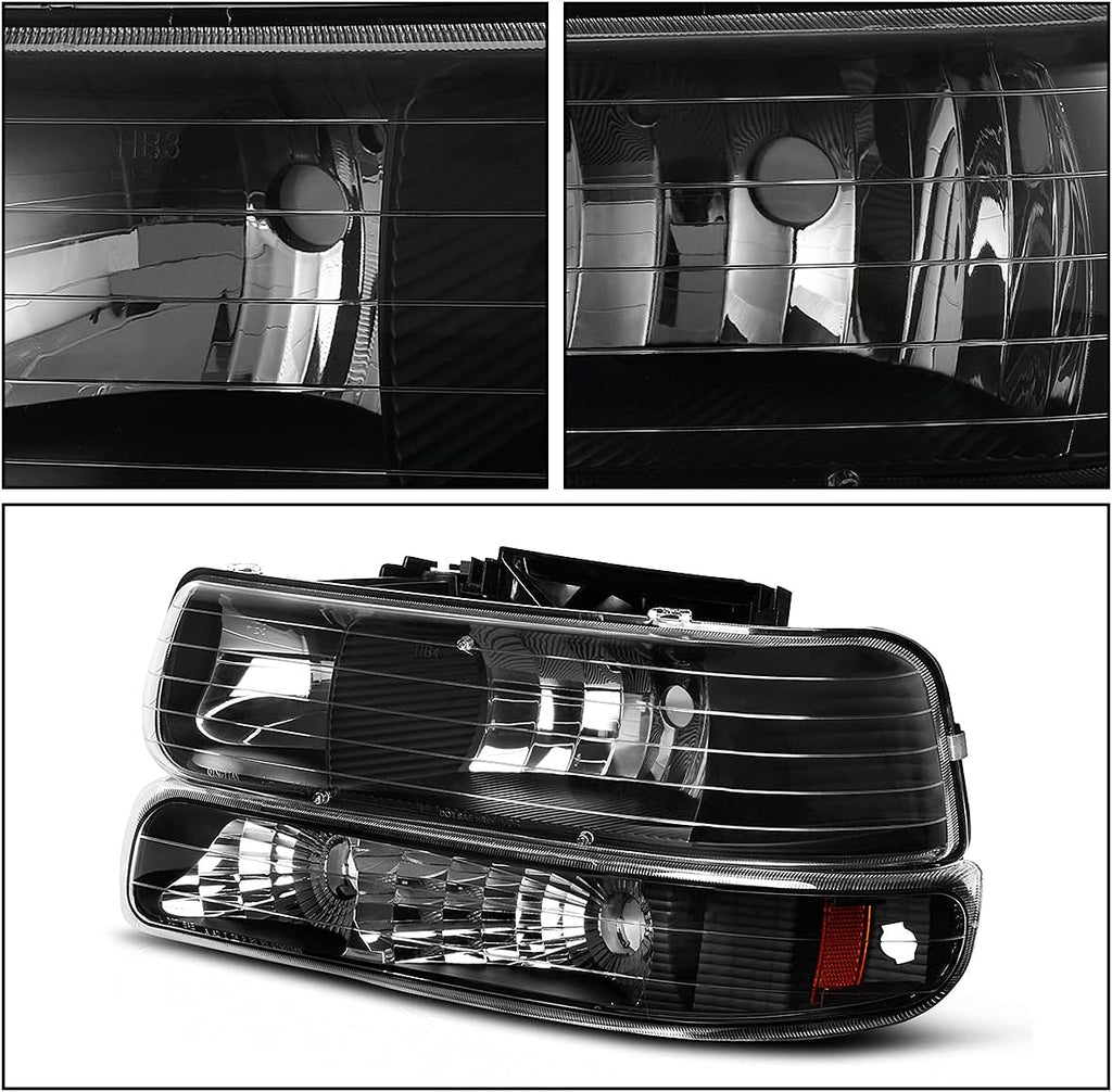 Black Housing Replacement Headlights + Red Lens Taillights Combo I26270