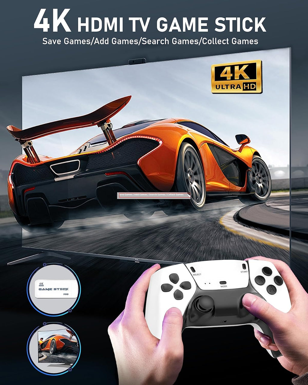 Wireless Game Stick with 64GB TF Card and 2.4G Wireless Controllers H364