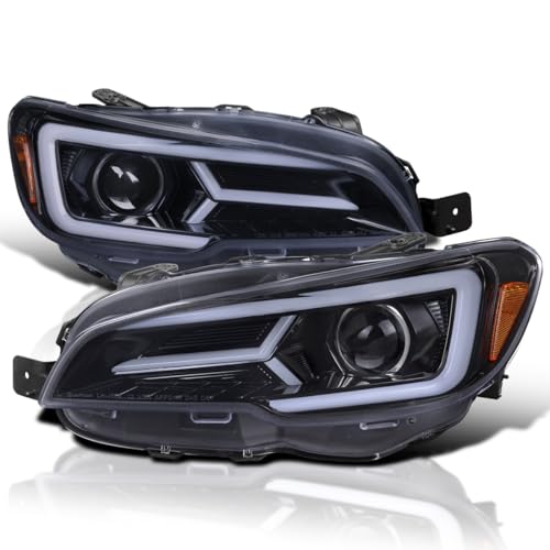 Black Projector Headlights with Sequential LED Turn Signal, L + R Pair Headlamp Assembly D5650