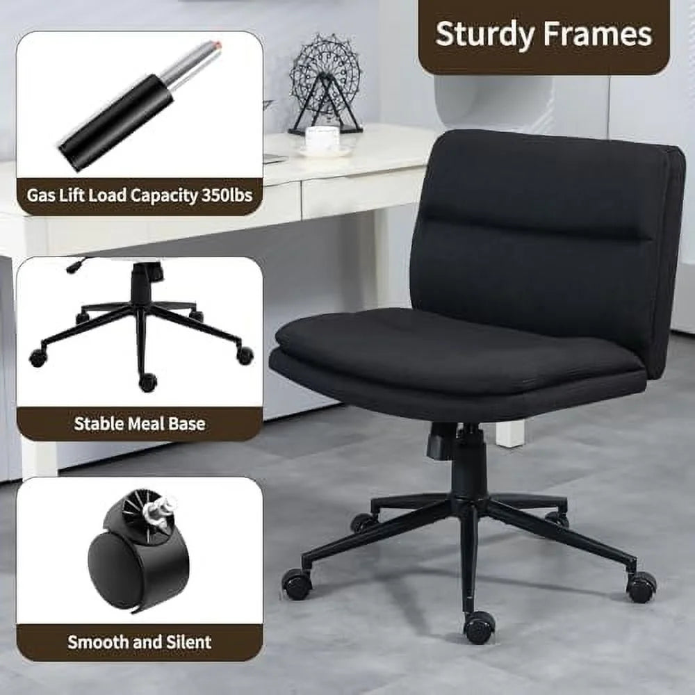 Black Armless Fabric Office Chair with Wheels W531