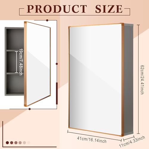Light Grey 16 x 24 inch Wall Mounted Framed Medicine Cabinet with Mirror Z183212