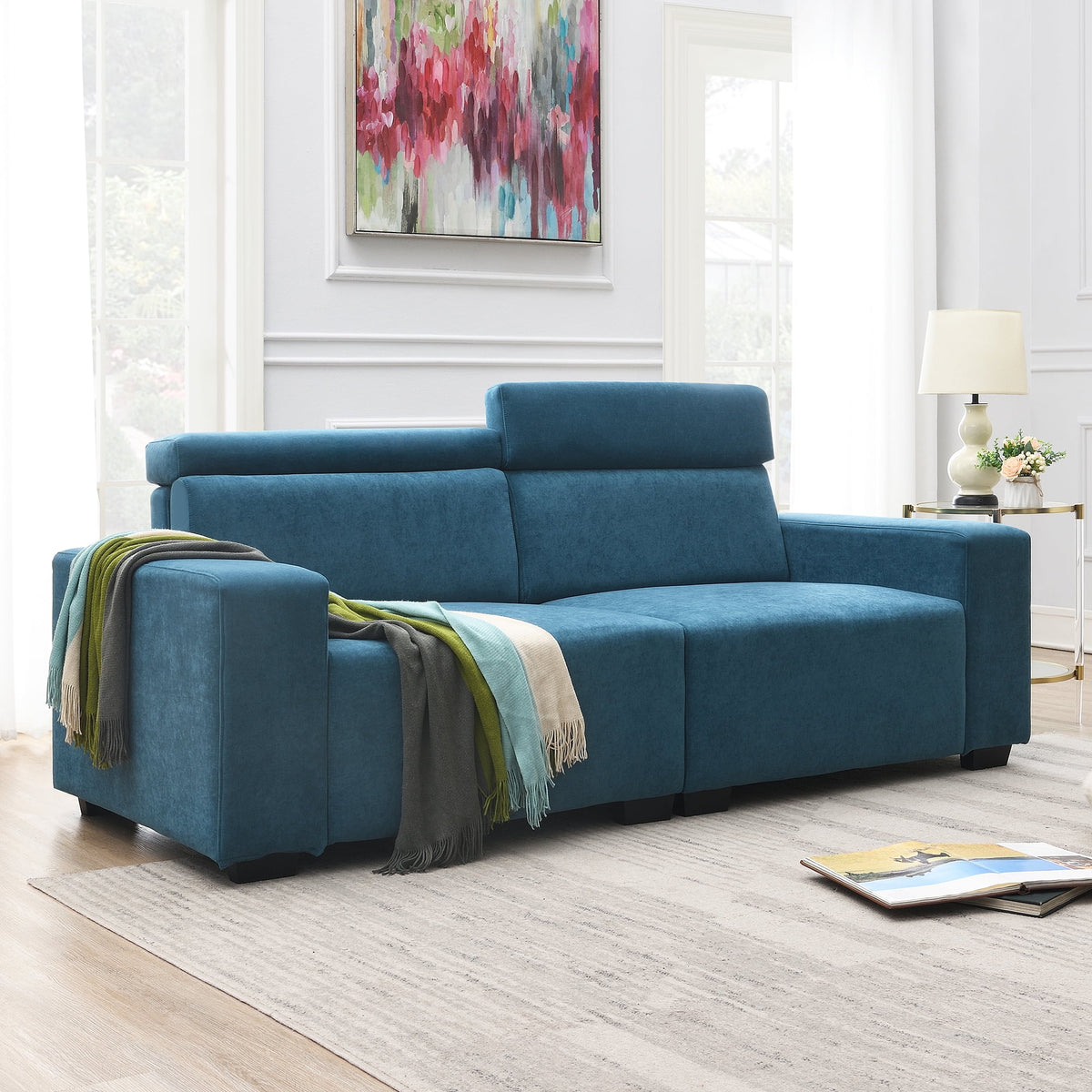 2-Seater Velvet Sectional Sofa with Adjustable Headrest M5502