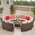 Light Brown Ceramic Grey 16 Seater Wicker Sofa Set with Cushions P3308